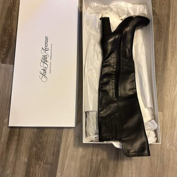 Black leather above the knee boots. Brand new. Never worn. From Saks. - Picture 3 of 4